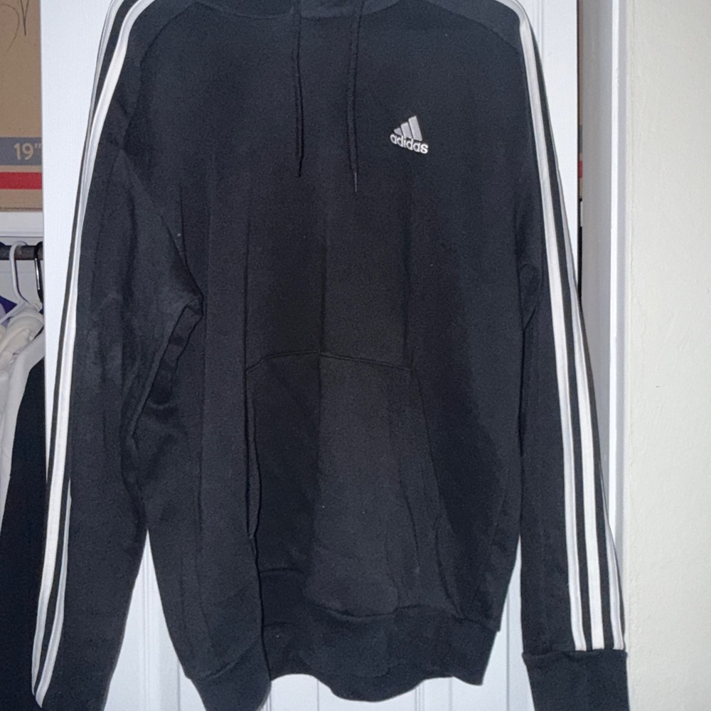 Adidas Men's Black Sweater with White Stripes